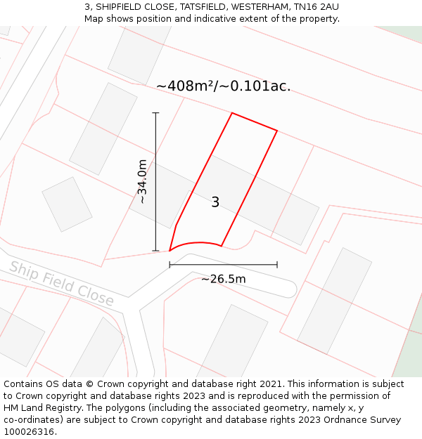 3, SHIPFIELD CLOSE, TATSFIELD, WESTERHAM, TN16 2AU: Plot and title map