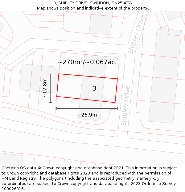 3, SHIPLEY DRIVE, SWINDON, SN25 4ZA: Plot and title map