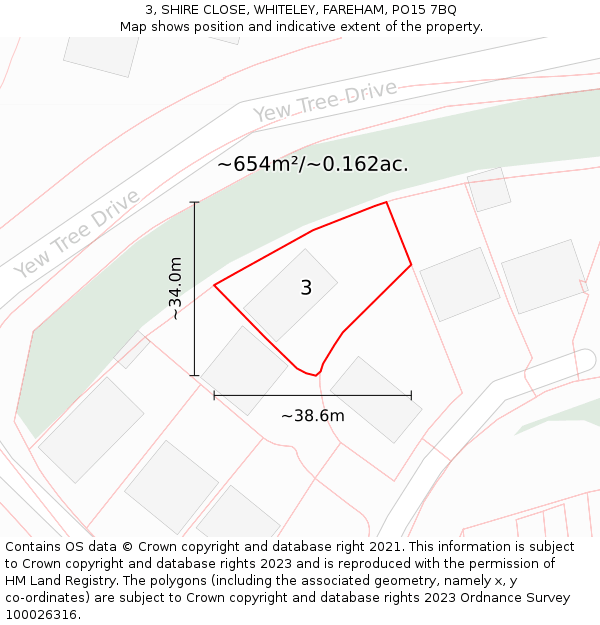 3, SHIRE CLOSE, WHITELEY, FAREHAM, PO15 7BQ: Plot and title map