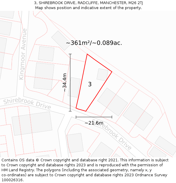 3, SHIREBROOK DRIVE, RADCLIFFE, MANCHESTER, M26 2TJ: Plot and title map