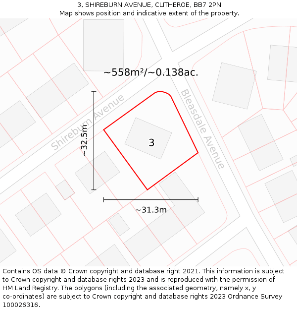 3, SHIREBURN AVENUE, CLITHEROE, BB7 2PN: Plot and title map