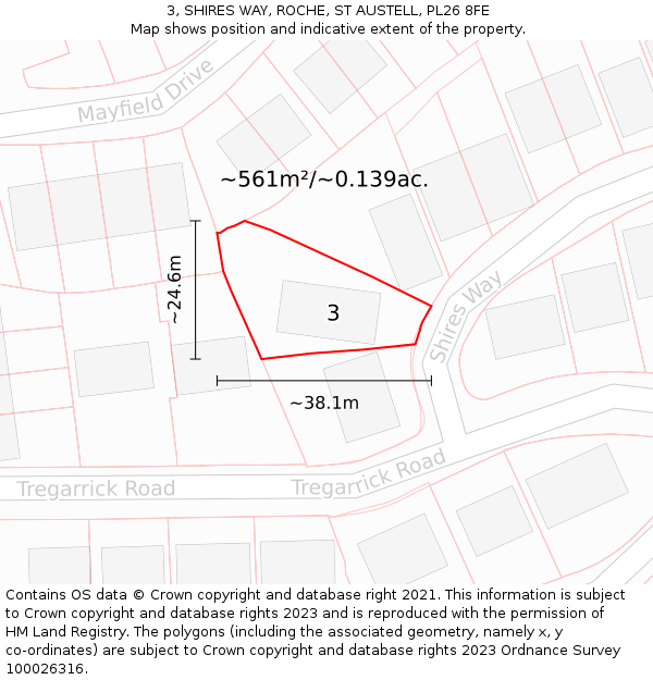 3, SHIRES WAY, ROCHE, ST AUSTELL, PL26 8FE: Plot and title map