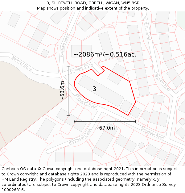 3, SHIREWELL ROAD, ORRELL, WIGAN, WN5 8SP: Plot and title map
