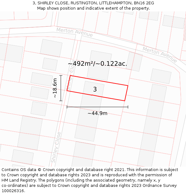 3, SHIRLEY CLOSE, RUSTINGTON, LITTLEHAMPTON, BN16 2EG: Plot and title map