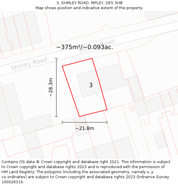 3, SHIRLEY ROAD, RIPLEY, DE5 3HB: Plot and title map