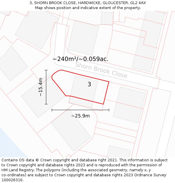 3, SHORN BROOK CLOSE, HARDWICKE, GLOUCESTER, GL2 4AX: Plot and title map