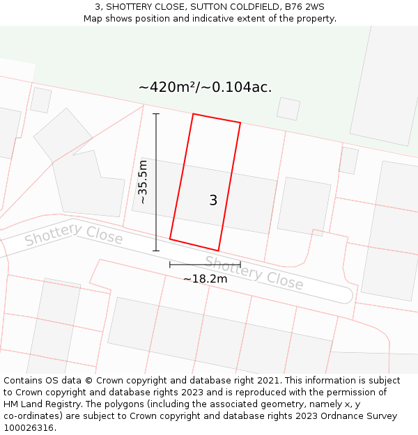 3, SHOTTERY CLOSE, SUTTON COLDFIELD, B76 2WS: Plot and title map