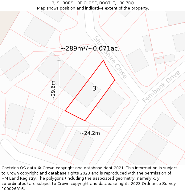 3, SHROPSHIRE CLOSE, BOOTLE, L30 7RQ: Plot and title map