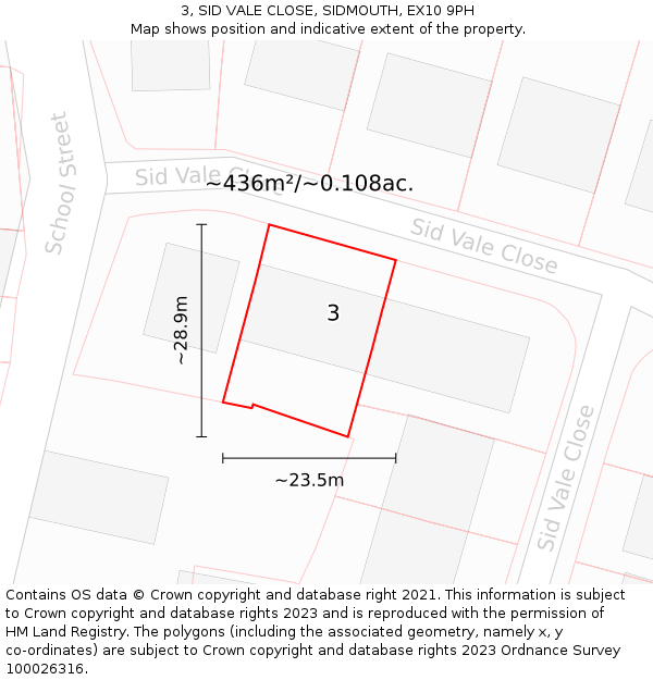3, SID VALE CLOSE, SIDMOUTH, EX10 9PH: Plot and title map