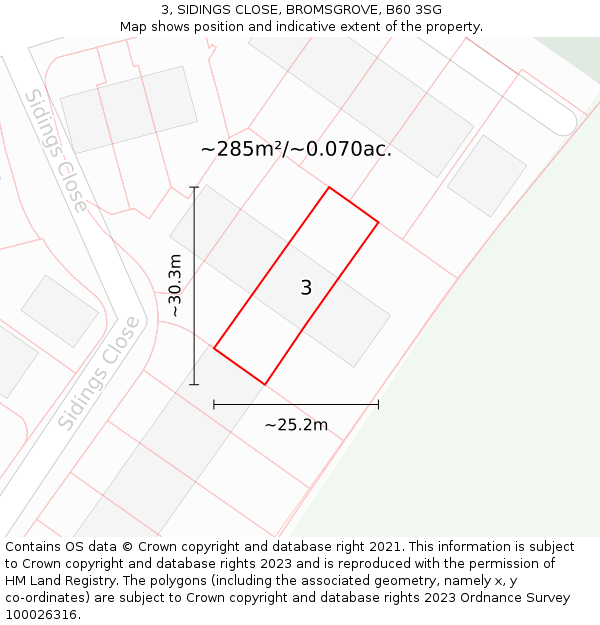 3, SIDINGS CLOSE, BROMSGROVE, B60 3SG: Plot and title map