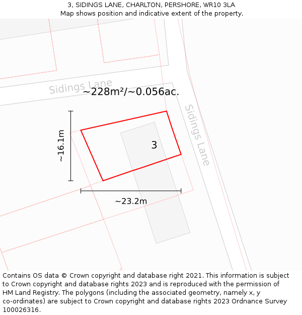 3, SIDINGS LANE, CHARLTON, PERSHORE, WR10 3LA: Plot and title map