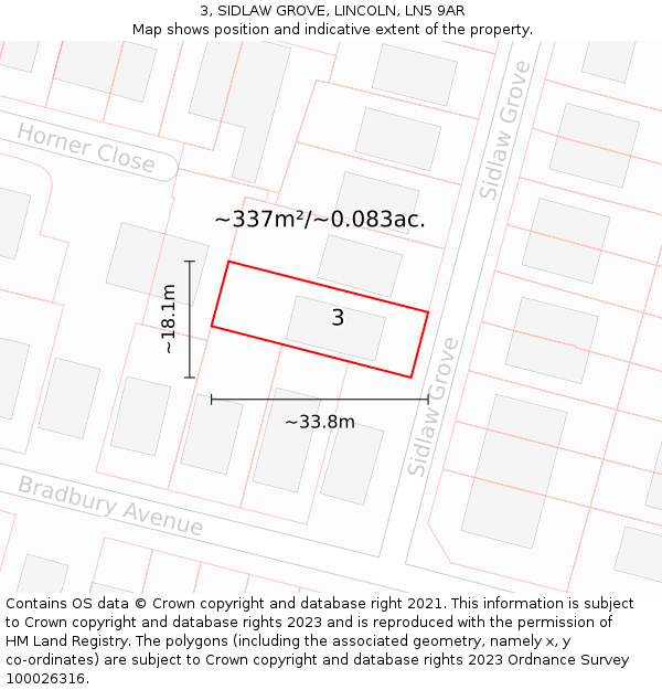 3, SIDLAW GROVE, LINCOLN, LN5 9AR: Plot and title map