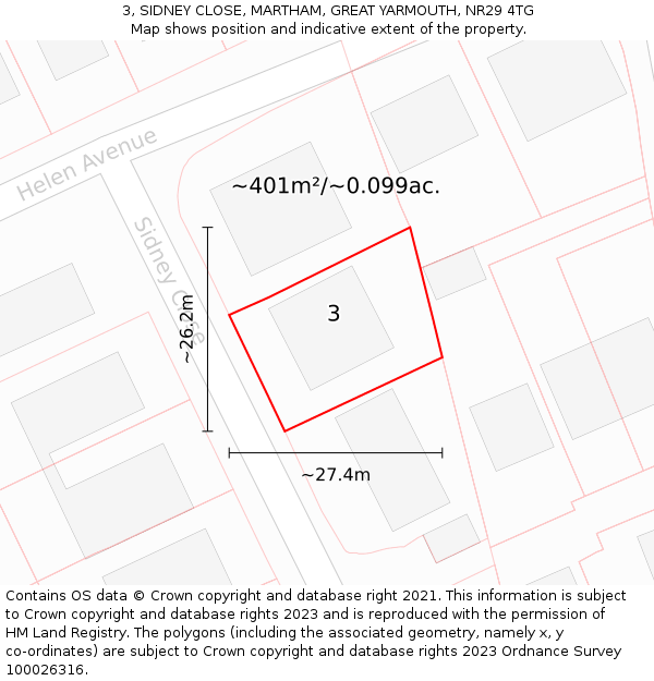 3, SIDNEY CLOSE, MARTHAM, GREAT YARMOUTH, NR29 4TG: Plot and title map