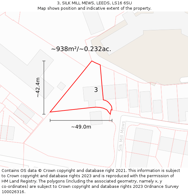 3, SILK MILL MEWS, LEEDS, LS16 6SU: Plot and title map