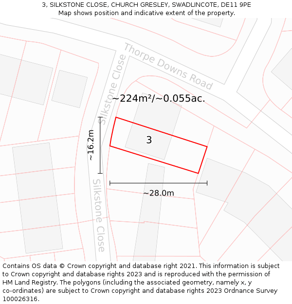 3, SILKSTONE CLOSE, CHURCH GRESLEY, SWADLINCOTE, DE11 9PE: Plot and title map