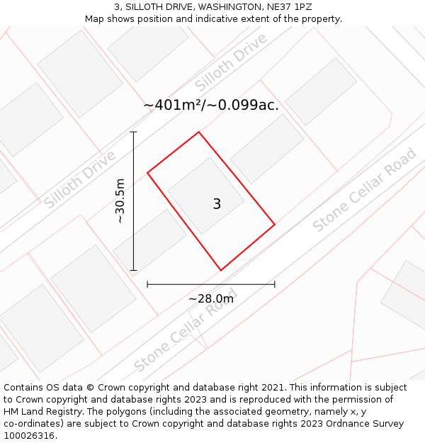 3, SILLOTH DRIVE, WASHINGTON, NE37 1PZ: Plot and title map