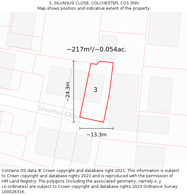 3, SILVANUS CLOSE, COLCHESTER, CO3 3NN: Plot and title map
