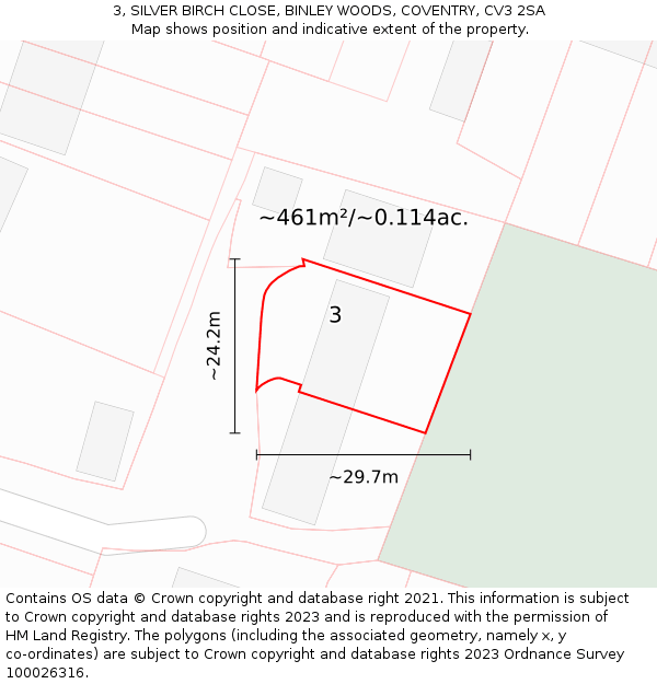 3, SILVER BIRCH CLOSE, BINLEY WOODS, COVENTRY, CV3 2SA: Plot and title map