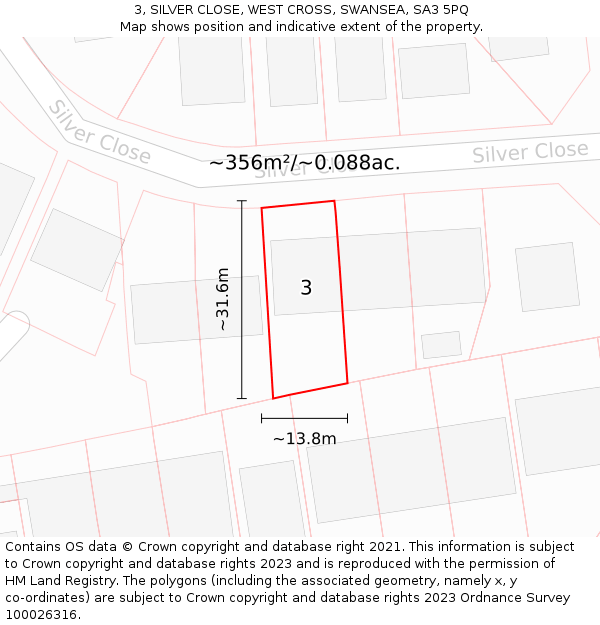 3, SILVER CLOSE, WEST CROSS, SWANSEA, SA3 5PQ: Plot and title map