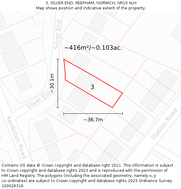 3, SILVER END, REEPHAM, NORWICH, NR10 4LH: Plot and title map