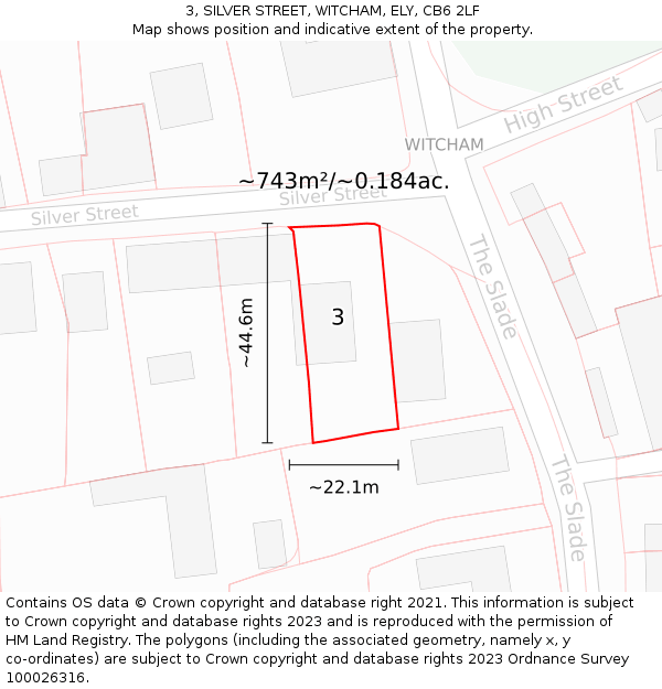 3, SILVER STREET, WITCHAM, ELY, CB6 2LF: Plot and title map