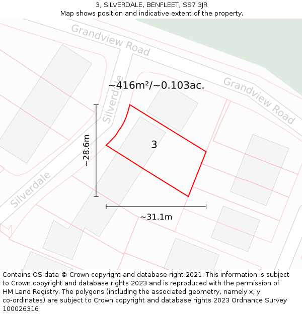 3, SILVERDALE, BENFLEET, SS7 3JR: Plot and title map