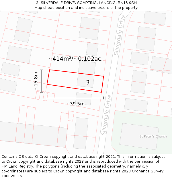 3, SILVERDALE DRIVE, SOMPTING, LANCING, BN15 9SH: Plot and title map