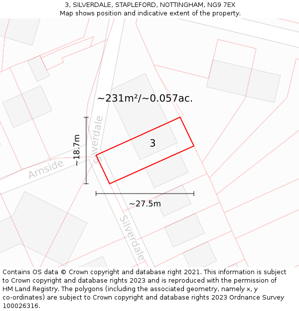 3, SILVERDALE, STAPLEFORD, NOTTINGHAM, NG9 7EX: Plot and title map