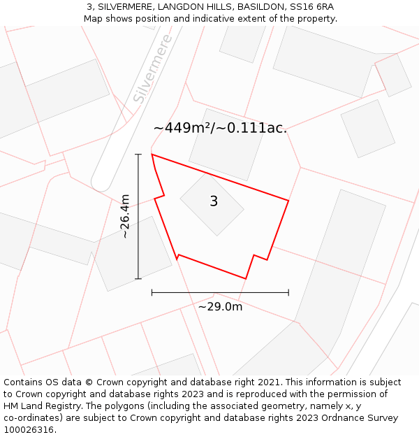 3, SILVERMERE, LANGDON HILLS, BASILDON, SS16 6RA: Plot and title map