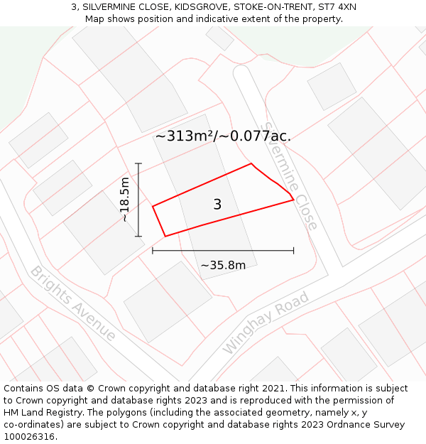 3, SILVERMINE CLOSE, KIDSGROVE, STOKE-ON-TRENT, ST7 4XN: Plot and title map