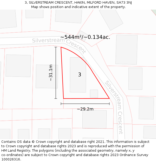 3, SILVERSTREAM CRESCENT, HAKIN, MILFORD HAVEN, SA73 3NJ: Plot and title map