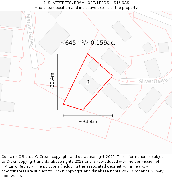 3, SILVERTREES, BRAMHOPE, LEEDS, LS16 9AS: Plot and title map