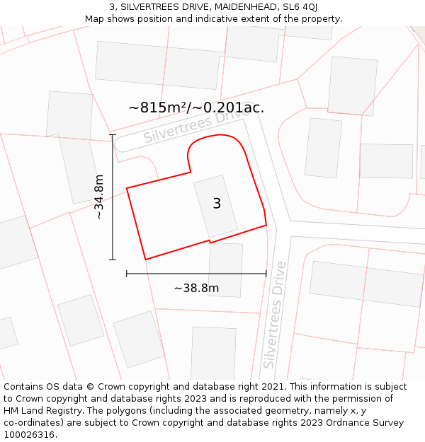 3, SILVERTREES DRIVE, MAIDENHEAD, SL6 4QJ: Plot and title map