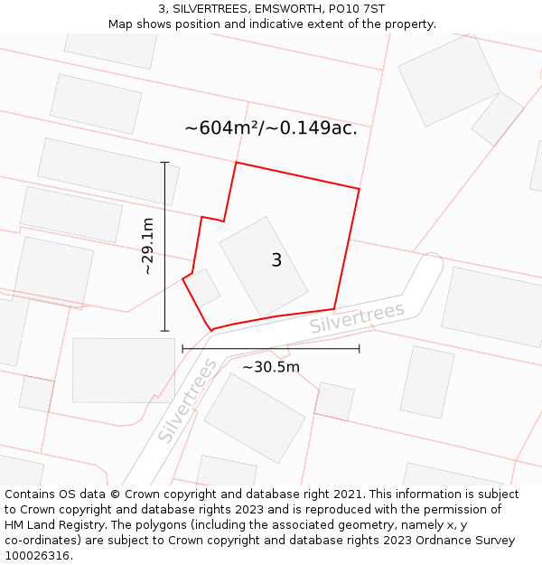 3, SILVERTREES, EMSWORTH, PO10 7ST: Plot and title map