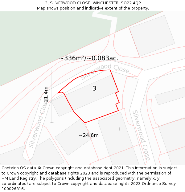 3, SILVERWOOD CLOSE, WINCHESTER, SO22 4QP: Plot and title map