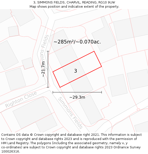 3, SIMMONS FIELDS, CHARVIL, READING, RG10 9UW: Plot and title map