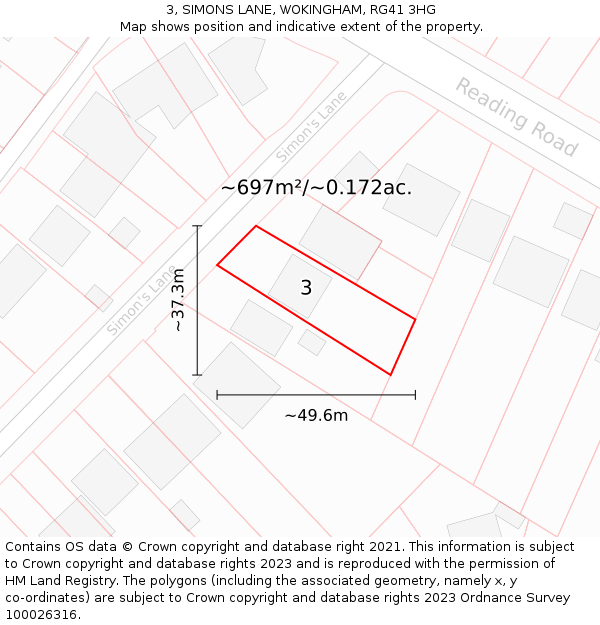 3, SIMONS LANE, WOKINGHAM, RG41 3HG: Plot and title map
