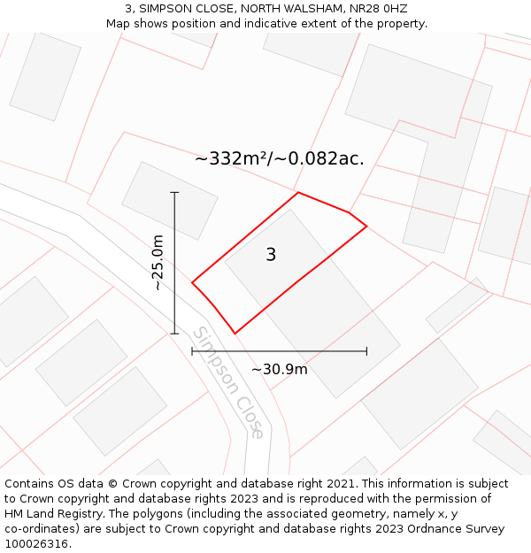 3, SIMPSON CLOSE, NORTH WALSHAM, NR28 0HZ: Plot and title map
