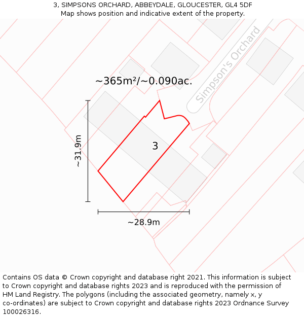 3, SIMPSONS ORCHARD, ABBEYDALE, GLOUCESTER, GL4 5DF: Plot and title map