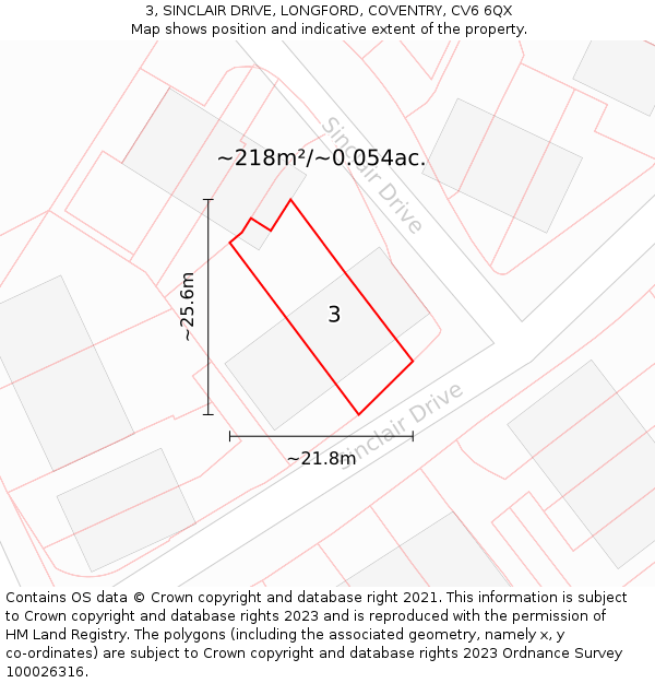 3, SINCLAIR DRIVE, LONGFORD, COVENTRY, CV6 6QX: Plot and title map