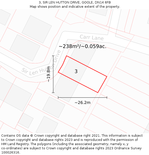 3, SIR LEN HUTTON DRIVE, GOOLE, DN14 6FB: Plot and title map