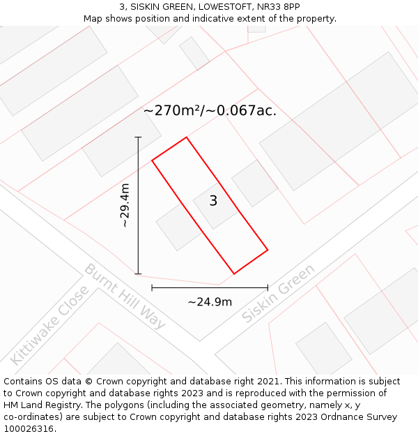 3, SISKIN GREEN, LOWESTOFT, NR33 8PP: Plot and title map