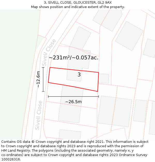 3, SIVELL CLOSE, GLOUCESTER, GL2 9AX: Plot and title map