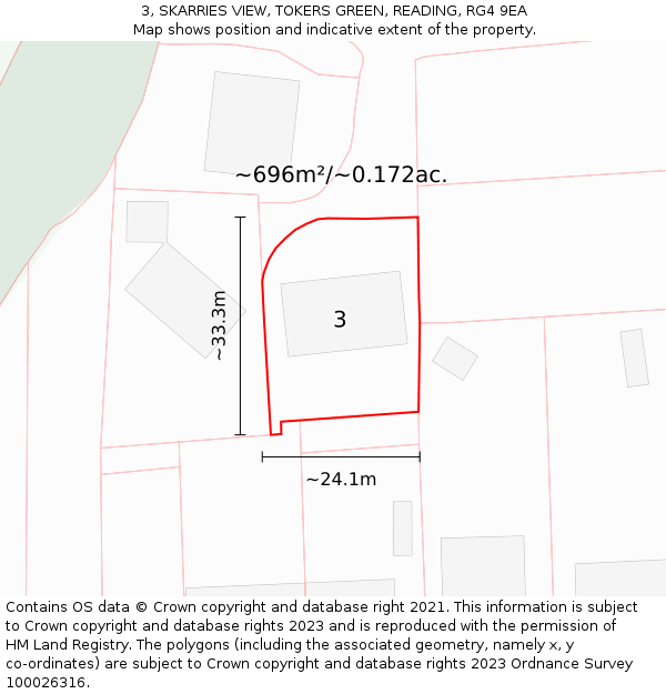 3, SKARRIES VIEW, TOKERS GREEN, READING, RG4 9EA: Plot and title map