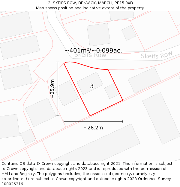 3, SKEIFS ROW, BENWICK, MARCH, PE15 0XB: Plot and title map