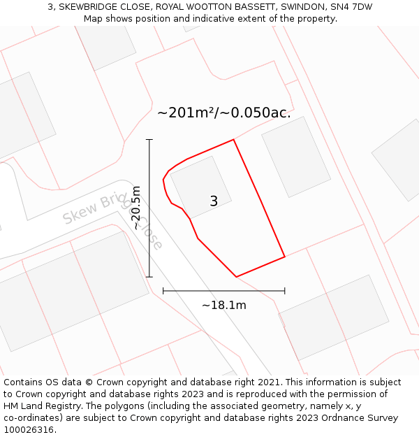 3, SKEWBRIDGE CLOSE, ROYAL WOOTTON BASSETT, SWINDON, SN4 7DW: Plot and title map