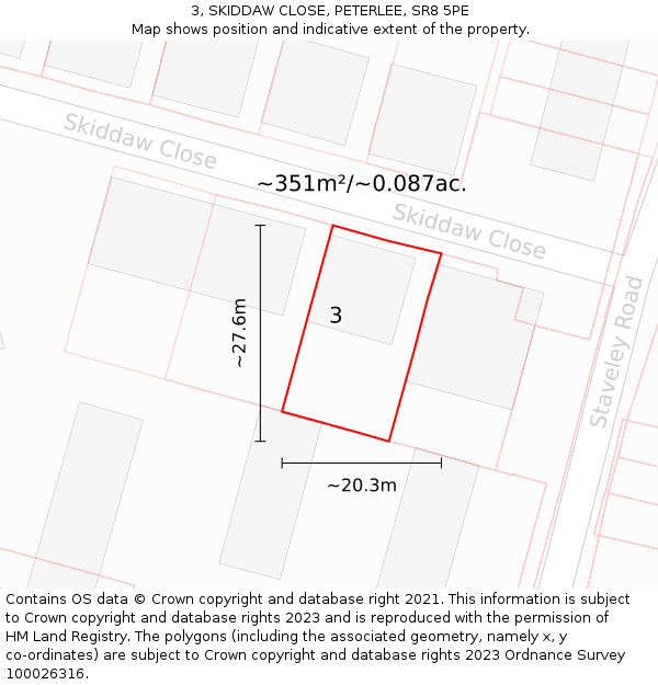 3, SKIDDAW CLOSE, PETERLEE, SR8 5PE: Plot and title map