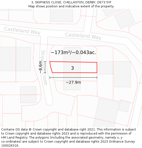 3, SKIPNESS CLOSE, CHELLASTON, DERBY, DE73 5YF: Plot and title map