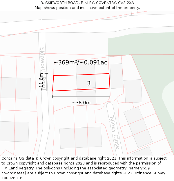 3, SKIPWORTH ROAD, BINLEY, COVENTRY, CV3 2XA: Plot and title map