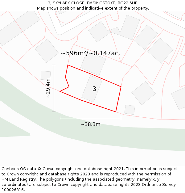 3, SKYLARK CLOSE, BASINGSTOKE, RG22 5UR: Plot and title map